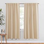 PONY DANCE Rod Pocket and Back Tab Blackout Curtains for Bedroom - Thermal Insulated Room Darkening Drapes for Living Room, 52x63 inch, 2 Window Curtain Panels, Biscotti Beige