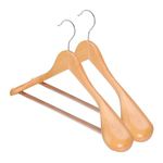 HOKIPO Heavy Duty Wooden Suit Coat Hangers with Anti-Slip Bar, Pack of 2, Beige (AR-4905)