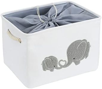 INough Baby Gift Baskets Empty Large Storage Container Fabric Toys Basket, Elephant Toy Box with Drawstring Closure for Wipes and Diapers, Nursery Organizers Kidsroom Room, Grey Furry Elephant