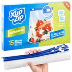 Premium Food Storage Freezer Bags by XupZip™ | Stand Up Smart Zip Slider, Reusable, Heavy-Duty Plastic | Airtight and Leakproof Smart Zip Seal | BPA Free… (One Gallon / 4.55L - 15 Bags)