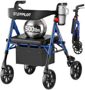 Steppilot Foldable Rollator Walker with Seat for Seniors - 500lbs Capacity & 16.75lbs Lightweight, 8" All Terrain Wheels, Zero Wobble Design, 5-Level Adjustable Handle/Seat, Cup Holder & Cane Clip