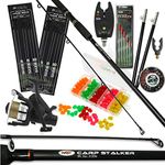 Carp Fishing Stalking Set up With Black 8FT Rod & Reel Bite Alarm Tackle Bundle