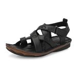 HITZ Men's Black Leather Casual Toe Ring Sandals -11