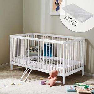 Kids Collective Lit bébé lit d'enfant lit à barreaux 60x120 avec Matelas réglable en Hauteur & barreaux Amovibles, en Option avec tiroir | Bois de hêtre Blanc très Stable Made in Europe