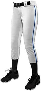 Champro Women's Standard Tournament Low Rise Softball Pants with Side, White, Royal Pipe, Medium