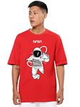 Bewakoof X Official NASA Merchandise Men's NASA Astronaut Graphic Printed 100% Cotton T-Shirt - Oversized Fit, Round Neck, Half Sleeves