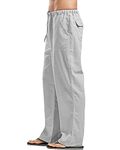 YAOHUOLE Men's Casual Linen Pants Loose Fit Beach Pants Drawstring Elastic Waist Yoga Trousers Gray L