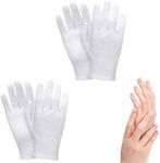 2 Pairs Cotton Moisturizing Gloves Over Night Bedtime White Cotton Cosmetic Inspection Premium Cloth Quality Eczema Dry Sensitive Irritated Skin Spa Therapy Secure Wristband One Size