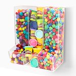 SimplyImagine Acrylic Triple Divided Wall Toy Dispenser, Hanging Organizer and Storage Bin for Childrens Room - 3 Compartment Clear Holder for Blocks, Cars, Trains, Balls, Darts, Snacks and More