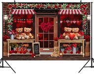 Ticuenicoa 9×6ft Valentine's Store Photo Backdrop Cute Bear Red Rose Valentine's Storefront Background for Photography Bridal Shower Wedding Couple Engagement Anniversary Banner Decor