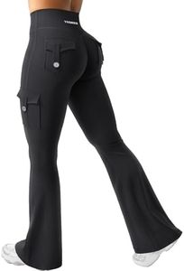 YEOREO Women Workout Flare Leggings with Pockets Hidden Scrunch Cargo Gym Yoga No Front Seam Leggings Black