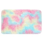 ConCus-T Rainbow Bath Mat Rainbow Rug for Girls Bedroom Shag Faux Fur Colorful Fluffy Rainbow Rug Tie-Dye Mat for Tub Living Room, Colorful, 50 X 80cm