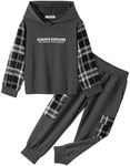 Arshiner Boys Grey Plaid Hoodie Sweatshirt + Sweatpants Toddler Fall Winter Outfits Size 8