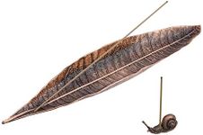 EQLEF Leaf Incense Holder Ash Catcher, Natural World Long Incense Burner with Snail Incense Stick Holder Home Decor Accessories (Red copper)