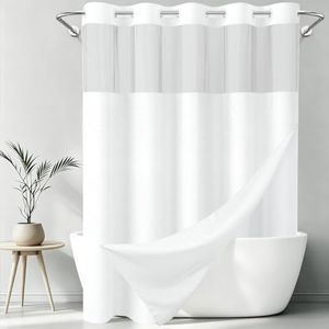 WONICY Extra Long No Hook Shower Curtain with Snap in Liner, Polyester Textured Shower Curtain with Liner Set, Waterproof Washable Hotel Style Shower Curtains for Bathroom, 71Wx86H, White