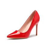 Zhabtuc Women High Heel Court Shoes Pointed Closed Toe Slip on Stilettos 10CM Party Prom Wedding Heeled Shoes Red,7 UK（11 US）