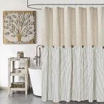 DOSLY IDÉES Farmhouse Shower Curtain,Beige and Gray Stripe,Button Curtain,Linen and Cotton Woven Fabric,Rustic Charm Country Chic Style,72x72 in