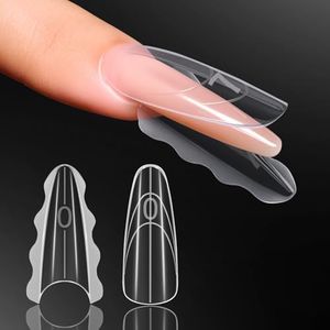 Makartt Sandwich Dual Nail Forms for Cleaner Gel Extensions: Long Almond Top & Bottom Nail Molds for Gel Builder, Poly Nail Gel, 280 PCS 14 Sizes Reusable Forms with Guidelines for Home DIY Salon Use
