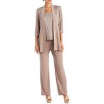 R&M Richards Womens Lace Sequined Pant Suit Tan 8