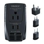 TryAce 220V to 110V Converter,Upgraded 2000W Travel Voltage Converter for Hair Dryer Straightener Curling Iron,10A Power Adapter is Easy to Carry for National Travel,with 2USB and UK/EU/AU Plugs,White