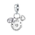 OutstandLong April Birthday Teardrop Heart Pandora Birthstone Charms Bead for Mom Grandma Snake Chain Bracelets