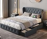 LINSY Full Size Bed Frame with 4 Dr