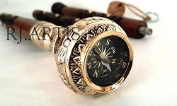 Carfar Handicrafts Nautical Walking Stick Solid Brass Knob Compass Head Handle Wooden Walking Cane for Men and Women Decorative Canes