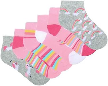 Girls Socks 6 Pack Trainer Liners Cotton Rich Coloured Fun Design Ankle Summer Socks, Sleeping Unicorn, 9-12