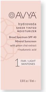 AVYA SPF 40 Sheer Tinted Moisturizer with Hyaluronic Acid & Green Chai – Advanced Ayurvedic Skincare Treatment for Balanced and Brighter Skin/Fair & Light Skintones Shade #1 (0.34oz/10ml)