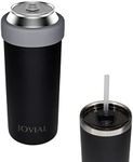 JOVIAL 2 in 1 Stainless Steel Can Cooler Insulated for all 24&25 Oz Cans, Beer Can Cooler,seltzer can coozie, Can insulator,and Work As A Iced Coffee Cup With Lid and Straw (Black)