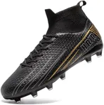 HRJR Men's Soccer Cleats Football Cleats for Unisex-Adult High-Top Spikes Shoes for Youth Lightweight Professional Training Turf Outdoor Athletic Sneaker Big Boys Black 7