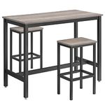 VASAGLE LBT015B02 Set, 2 Bar Stools, Table Chairs in Industrial Design, for Kitchen, 120 x 60 x 90 cm, Greige-Black, Wood chipboard, steel, 120x60x90cm/40x30x65cm