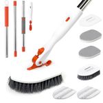 Shower Brush Scrubber with Long Handle, 54'' Extendable Floor Brush 3 in 1 bathroom scrubber with 2 microfiber Pads, 2 Sponge & 1 Stiff Bristles Brush,Cleaning Brush for Bathroom, Bathtub, Floor, Wall