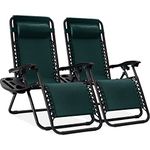 Best Choice Products Set of 2 Adjustable Steel Mesh Zero Gravity Lounge Chair Recliners w/Pillows and Cup Holder Trays, Forest Green