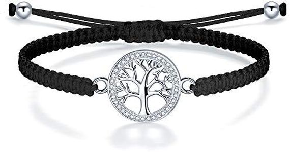 ZENI Tree of Life Bracelet for Women, Black Rope Bracelet 925 Silver Handmade Braided Adjustable Bracelet Love Friendship Christmas Bracelet Gifts, 10 inch, synthetic-fiber, Cubic Zirconia