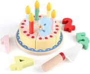 Steventoys Wooden Cutting Birthday Cake Toys,Birthday Fake Cake Toy with Candles and Numbers, Pretend Play Food Set ,Montessori Tea Party Toys Learning Kitchen Toys for Boys Girls 1-6 Years