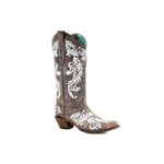 Corral Boots Womens A3753 Embroidery Snip Toe Cowboy Boots Dress Boots Knee High Mid Heel 2-3" - Brown - Size 7.5 B