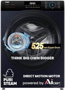 Haier 9 Kg 5 Star Powered by AI-DBT with Direct Drive Technology, PuriSteam, 525mm Super Drum Fully Automatic Front Load Washing Machine (EFL90-DM14IBIEBK,In-Built Heater,Steel Drum,Black)
