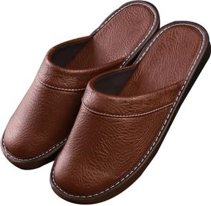 Leather Slippers For Men Indoor Outdoor，Pantoufles Mules En Cuir Pour Homme，Couple's Home Indoor Breathable Non-slip Slippers (Color : Brown, Size : EUR43-44)