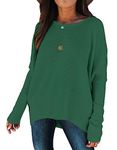 AVALEBETI Women's Oversized Sweater Boat Neck Long Batwing Dolman Sleeve High Low Hem Knit Pullover Baggy Jumper Tunic Tops, Grey Green, Small