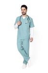 KNYA Active Men's 5-Pocket Scrub Suit | Set of Top & Bottom | Half Sleeves | V Neck | Breathable Fabric | Comfortable | Durable | Uniform for Doctors, Nurses and Dentists (Eucalyptus, XL)