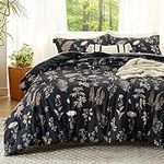 Bedsure King Comforter Set - Black Floral Comforter Set, 3-Piece Cute Botanical Bed Set, Fluffy Soft Summer Comforter, Includes 2 Pillow Shams for Kids