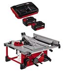 Einhell Power X-Change 18V Cordless Table Saw with Battery (X2) and Charger - Portable Bench Saw for Woodworking, 45° Mitre Cut - TE-TS 36/210 Li Circular Saw + 2 x 4Ah Twincharger Kit