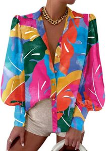 EVALESS Womens Tops Long Sleeve Shirts Cute Blouses for Women Fashion 2024 Multicolor Button Down Shirt for Women Dressy Casual Boho Clothes Spring Outfits for Holiday Sexy V Neck Tops for Fall,Small