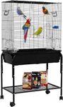 Bird Cage Budgie Cage with Stand & Storage Parrot Cage Black Iron Flight Cage for Small lovebird/Cockatiel/Parakeet/Conure/Finch/Budgie/Canary 130cm High with Stand Black