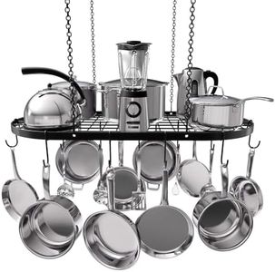 Vdomus Pot and Pan Ceiling Rack, Mounted Cookware Storage Rack, Hanging Pot and Pan Suspended Organizer with 15 Hooks (33 x 17 Inch) for Kitchen Organization