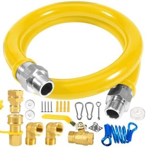 Yellow 1675KIT48 Safety System Kit, 48 inch Commercial Gas Hose Connector Kit, Flexible Blue Gas Hose Kit,Gas Line Hose with 3/4" Quick Disconnect,Restraining Devices for Commercial Kitchen Equipment