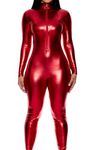 Forplay Women's Metallic Zip Front Mock Neck Catsuit, Red, Large/X-Large