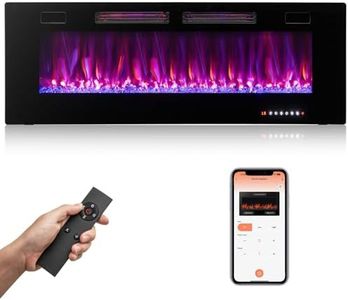 COSTWAY Ultra-Thin Electric Fireplace 50-inch Wide, 750W/1500W Wall-Mounted and Recessed Fireplace Heater with 12 Flame and Flame Bed Color, Remote and Smart APP Control, Decorative Crystal Included