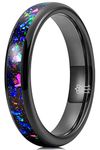 Three Keys Jewelry Women Wedding Bands 4mm Tungsten Galaxy Colourful Color Stones Carbide Ring Real With Jewels Polished Infinity Unique for Her Black Size 9.5